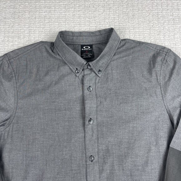 Oakley Shirt Gray Color Block Button down Long Sleeve Men Sz M Slim Fit - Picture 2 of 16